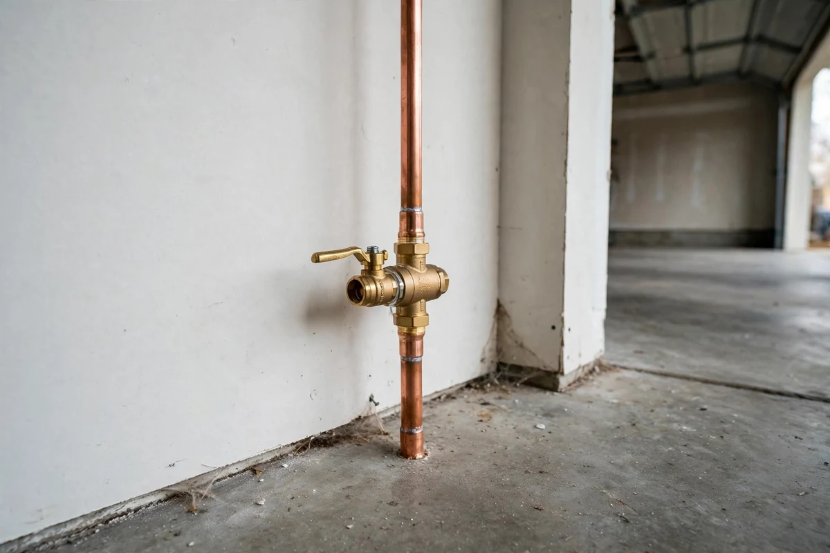 New brass ball valve being installed on a home's main water line