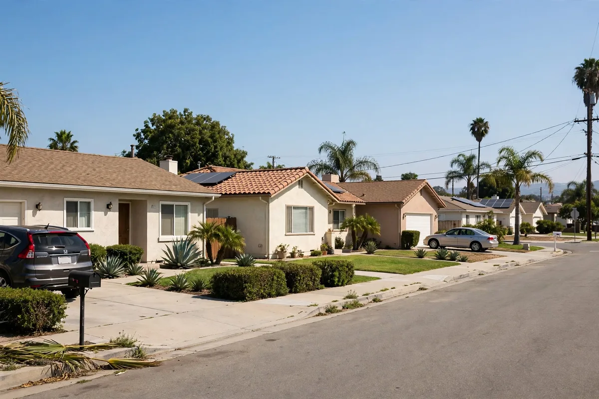 Single-story ranch homes on a residential block in Norwalk